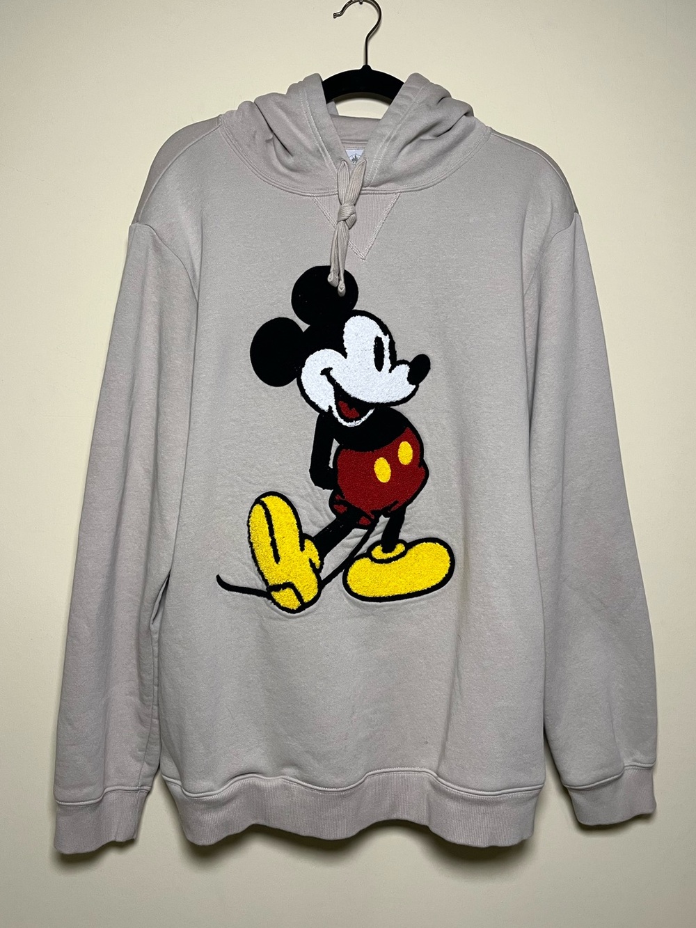 Disney Store Mickey Mouse Icon Chenille Graphic Pullover Hoodie Tan Size L